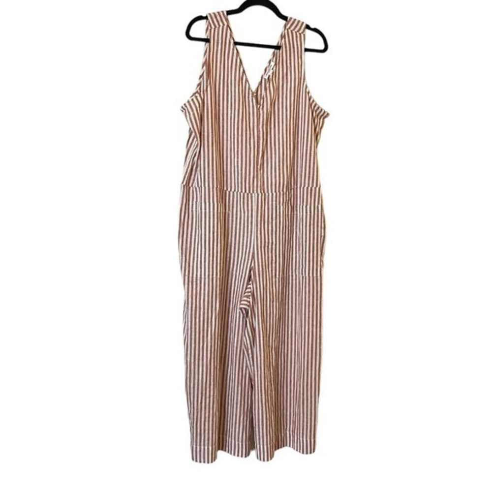 BeachLunchLounge linen blend red & white striped double v-neck jumpsuit XL